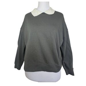 Hippie Rose Gray Cropped Sweatshirt with White Collar